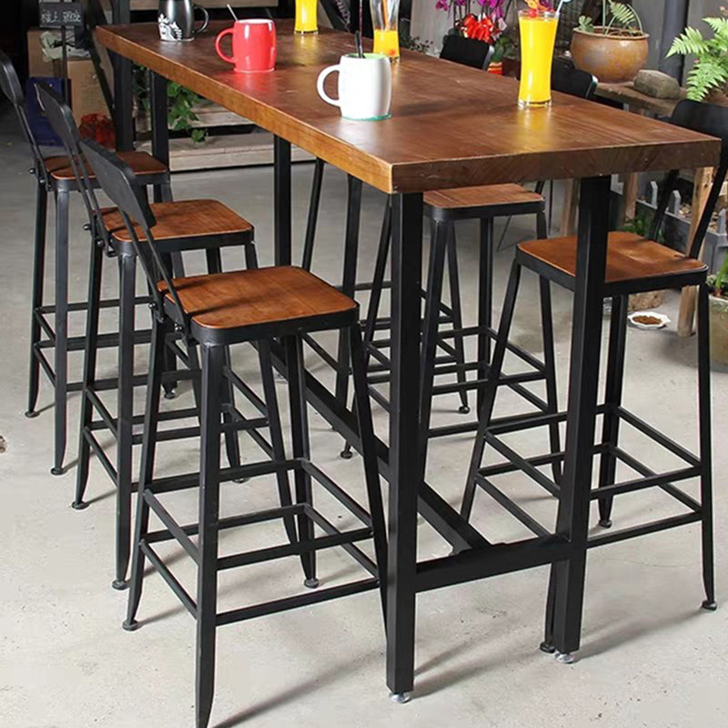 Modern Bar Dining Table Rectangle Bar Solid Wood Table in Brown
