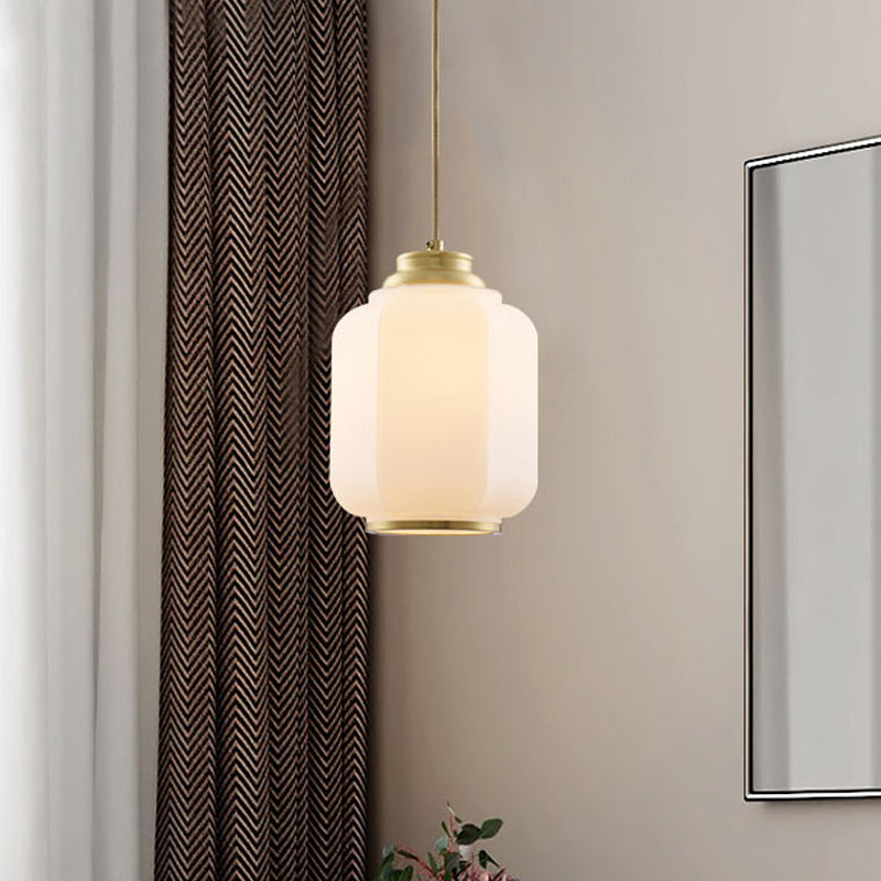 Opaalglas lantaarn suspensie licht traditionele 1 bol hal hangende plafondlamp in messing
