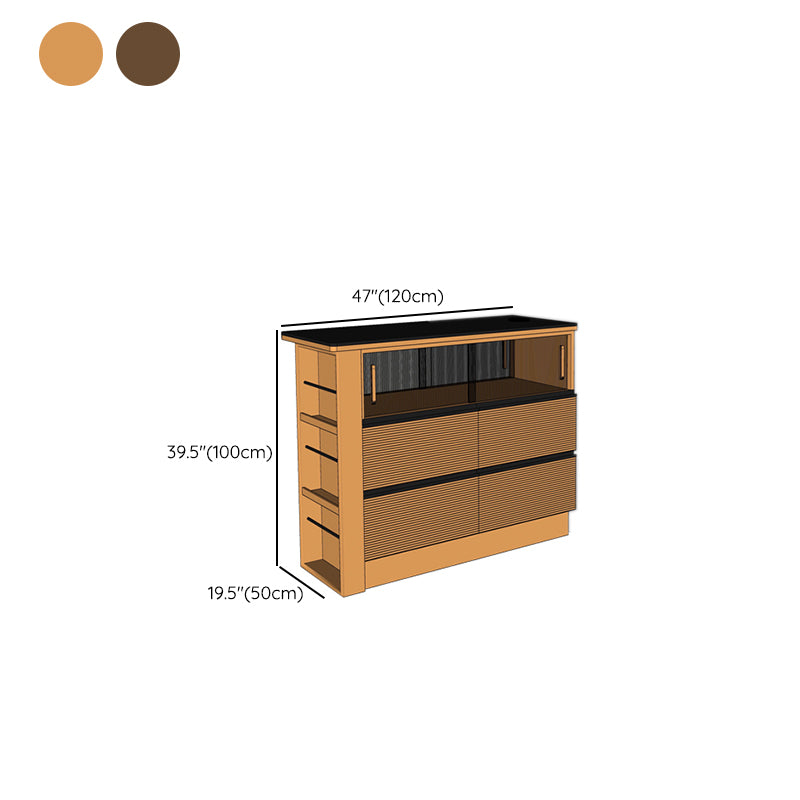 Solid Wood Kitchen Island Table Modern Style Rectangle with 4 Drawers