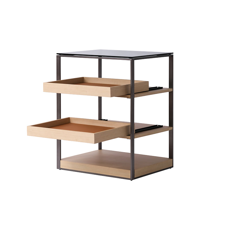 Stationary Glass Open Storage Prep Table Modern Style Rectangle with Drawer