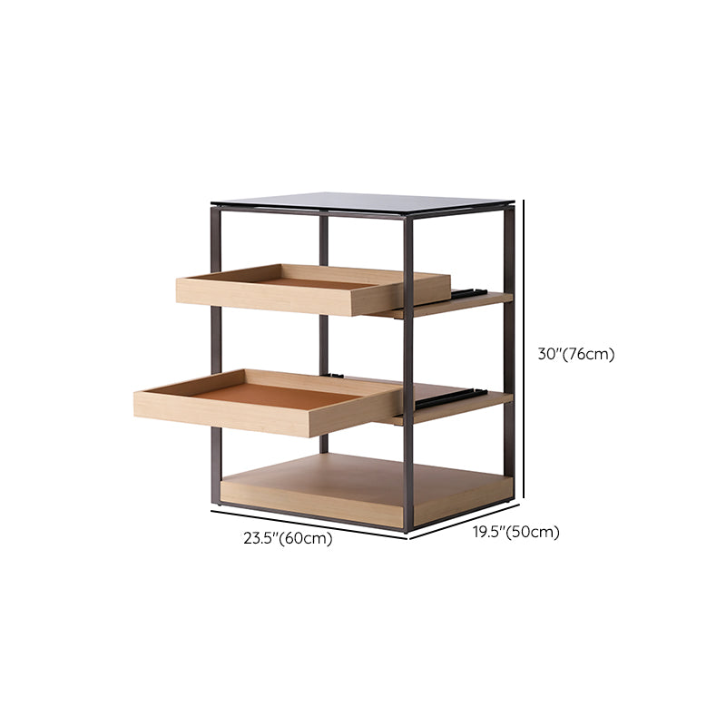 Stationary Glass Open Storage Prep Table Modern Style Rectangle with Drawer