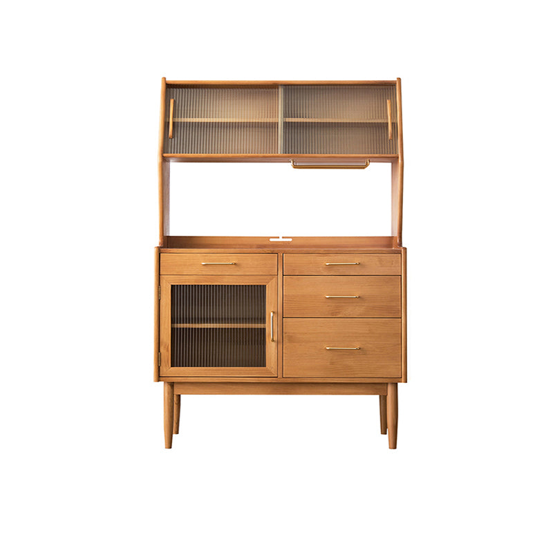 Nordic Style Pine Wood Storage Sideboard Cabinet with Glass Doors