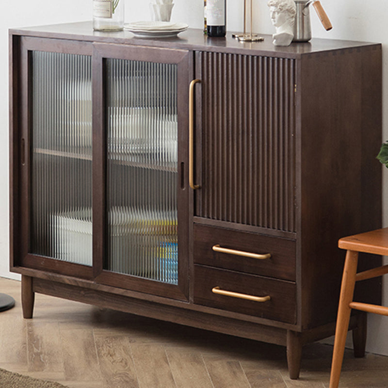 Nordic Style Solid Wood Storage Sideboard Cabinet with Glass Doors