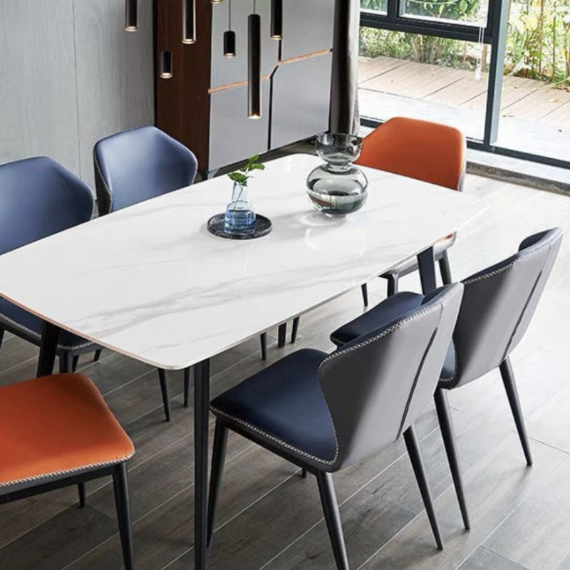 Contemporary Stone Rectangular Dining Table with 4 Steel Foot