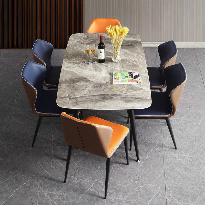 Contemporary Stone Rectangular Dining Table with 4 Steel Foot