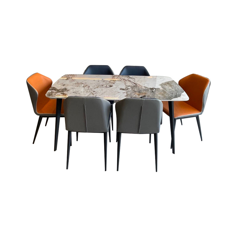 Contemporary Stone Rectangular Dining Table with 4 Steel Foot