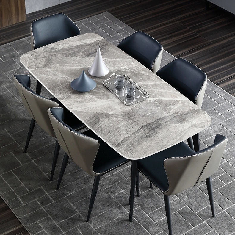 Contemporary Stone Rectangular Dining Table with 4 Steel Foot