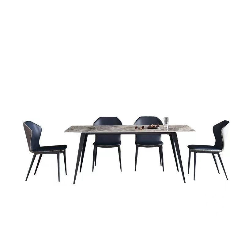 Contemporary Stone Rectangular Dining Table with 4 Steel Foot