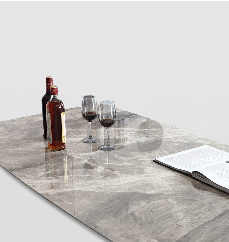 Contemporary Stone Rectangular Dining Table with 4 Steel Foot