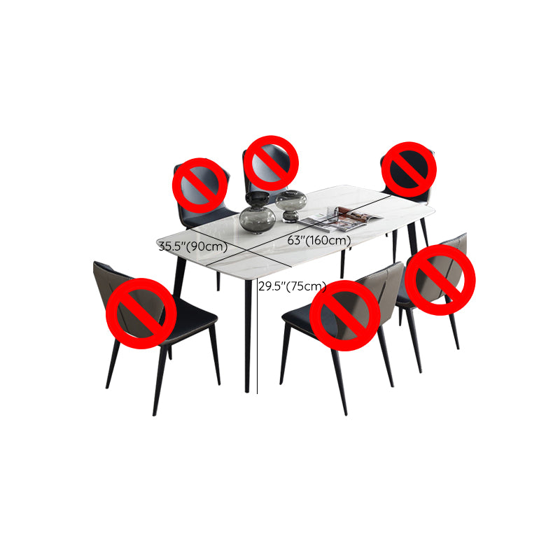 Contemporary Stone Rectangular Dining Table with 4 Steel Foot