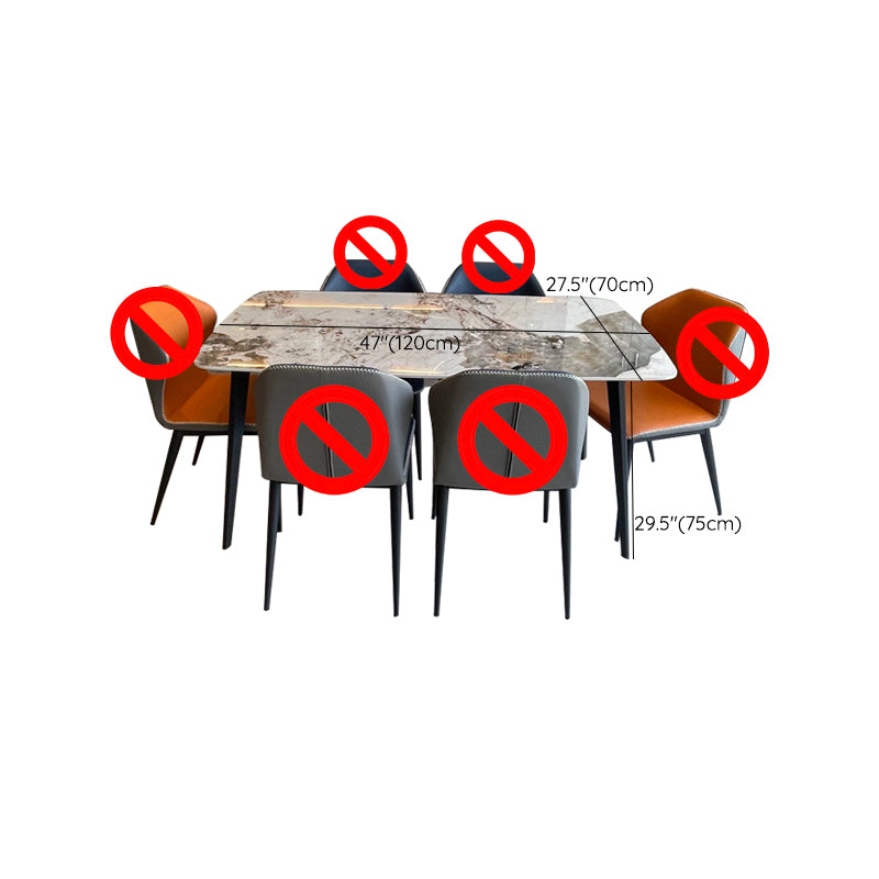 Contemporary Stone Rectangular Dining Table with 4 Steel Foot
