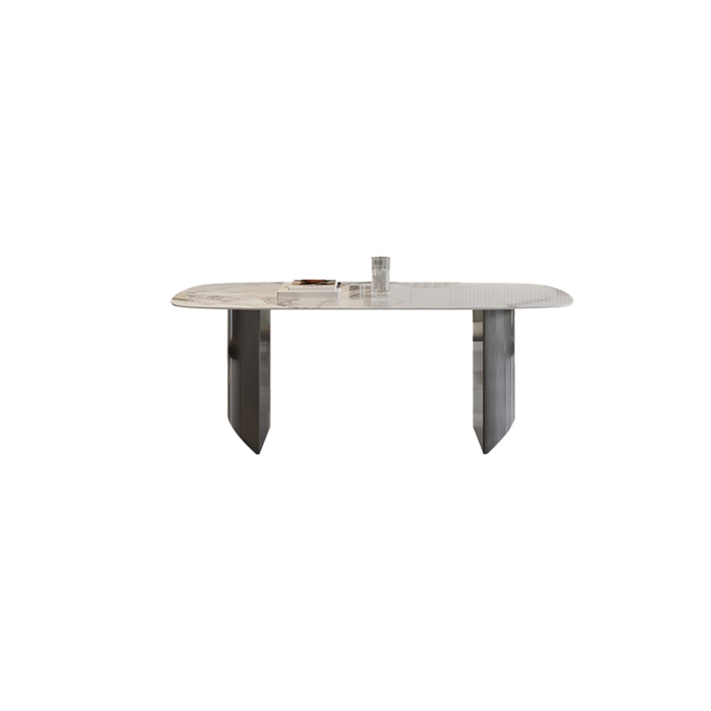 Modern Rectangular Stone Top Dining Table with Metal Legs for Living Room