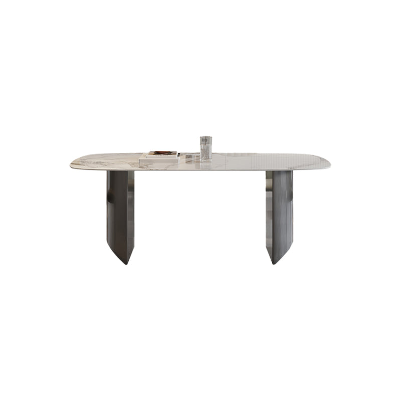 Modern Rectangular Stone Top Dining Table with Metal Legs for Living Room