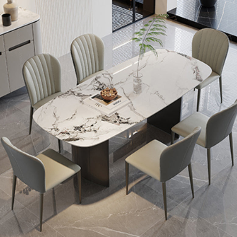 Modern Rectangular Stone Top Dining Table with Metal Legs for Living Room