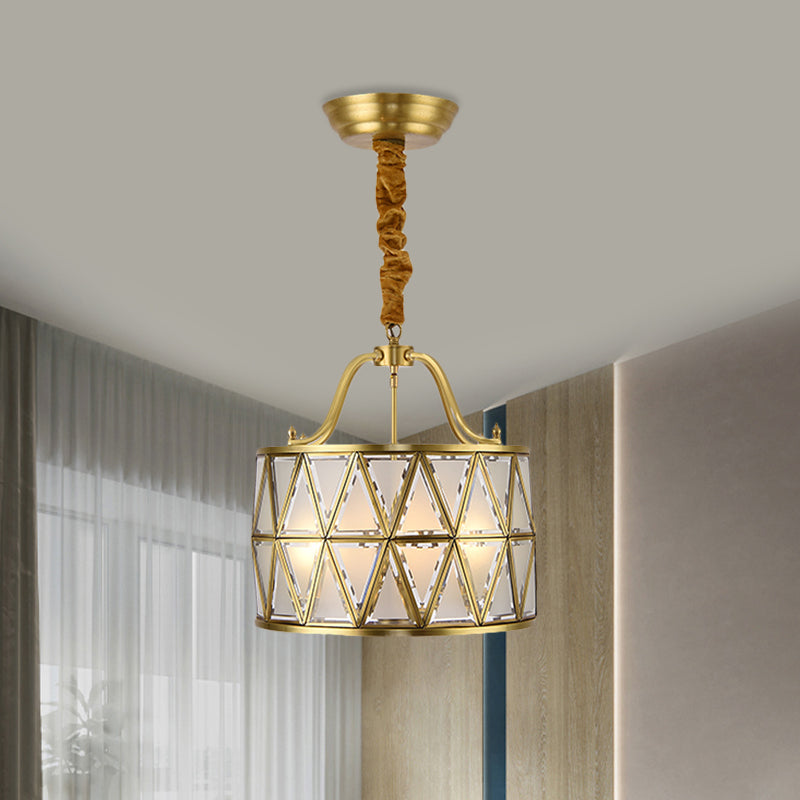 Lampadario a soffitto a tamburo a 4-bulba lampadario vintage ottone lampada a sospensione metallica per sala da pranzo