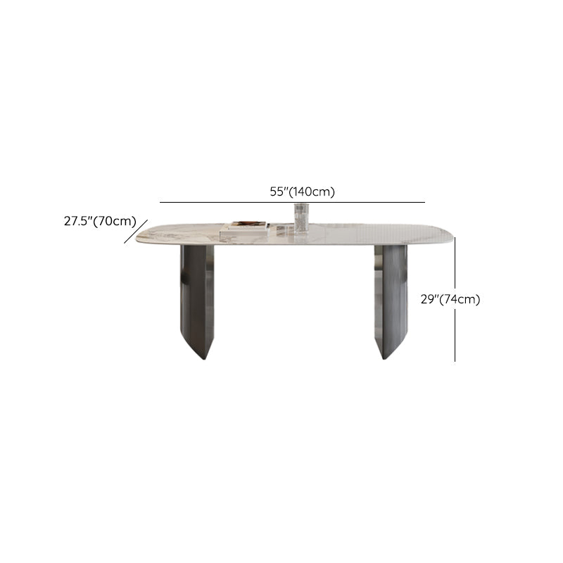 Modern Rectangular Stone Top Dining Table with Metal Legs for Living Room