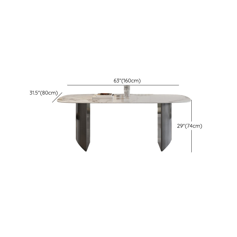 Modern Rectangular Stone Top Dining Table with Metal Legs for Living Room
