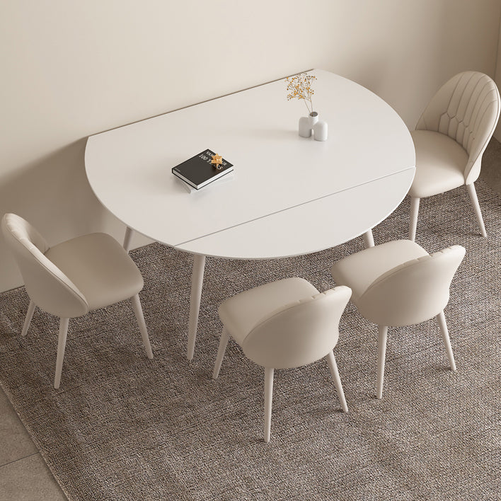 Modern Round Stone Dining Table Extendable for Small Spaces in White