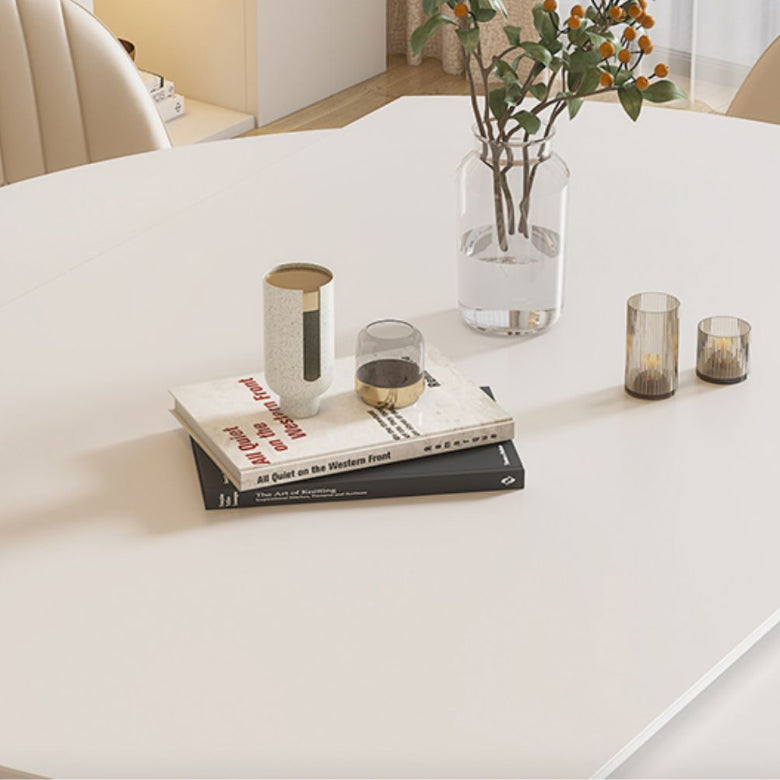 Modern Round Stone Dining Table Extendable for Small Spaces in White