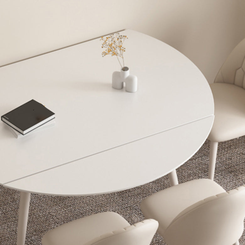 Modern Round Stone Dining Table Extendable for Small Spaces in White