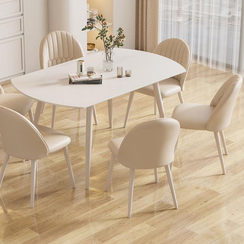 Modern Round Stone Dining Table Extendable for Small Spaces in White