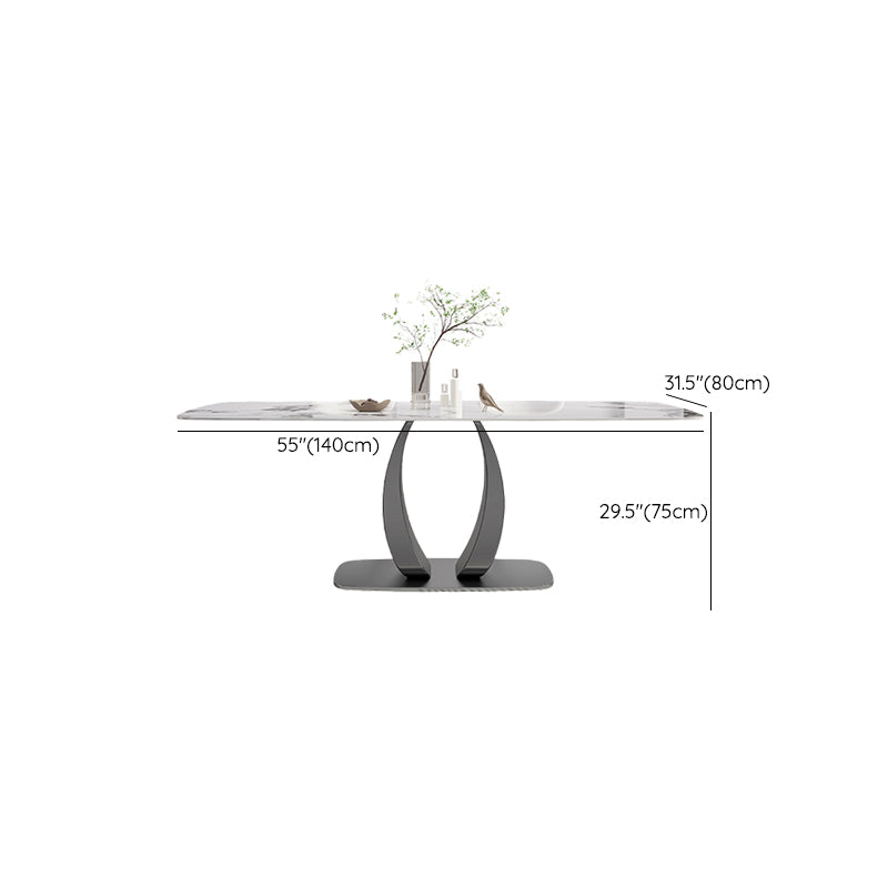 Rectangular Stone Top Dining Table Double Pedestal Metal Base for Living Room