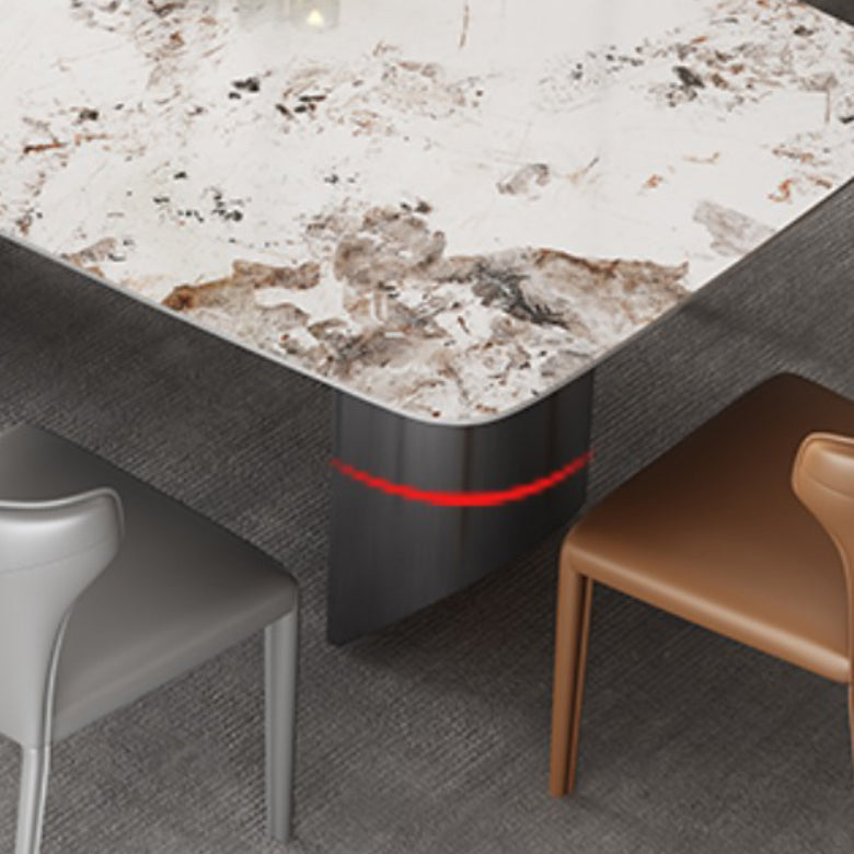 Modern Rectangular Stone Top Dining Table Double Pedestal Metal Base