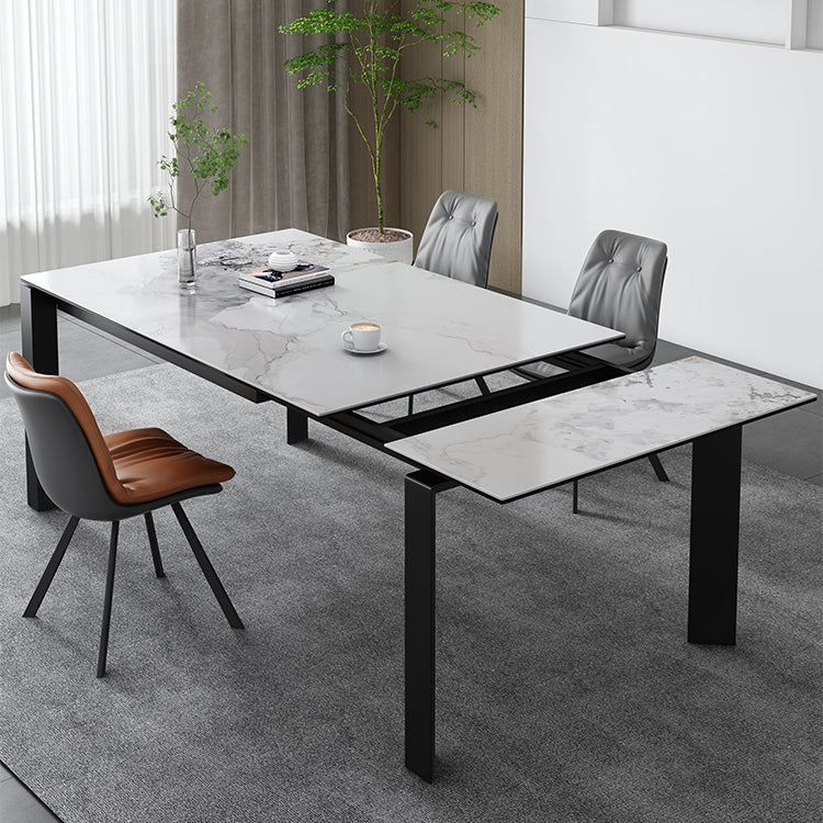 Modern Rectangular Stone Top Dining Table Extendable for Small Spaces in Grey
