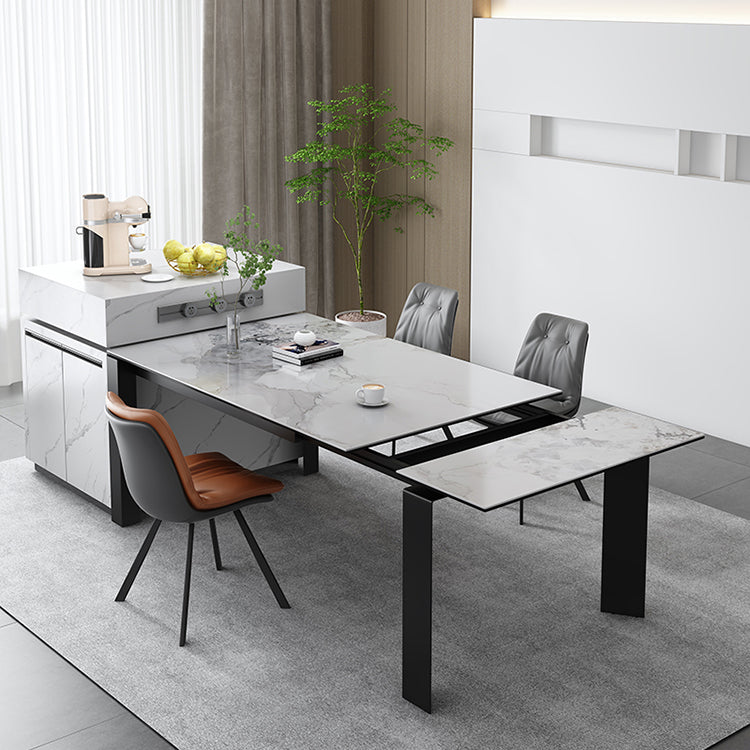 Modern Rectangular Stone Top Dining Table Extendable for Small Spaces in Grey