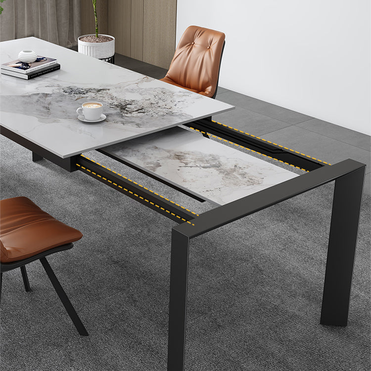 Modern Rectangular Stone Top Dining Table Extendable for Small Spaces in Grey