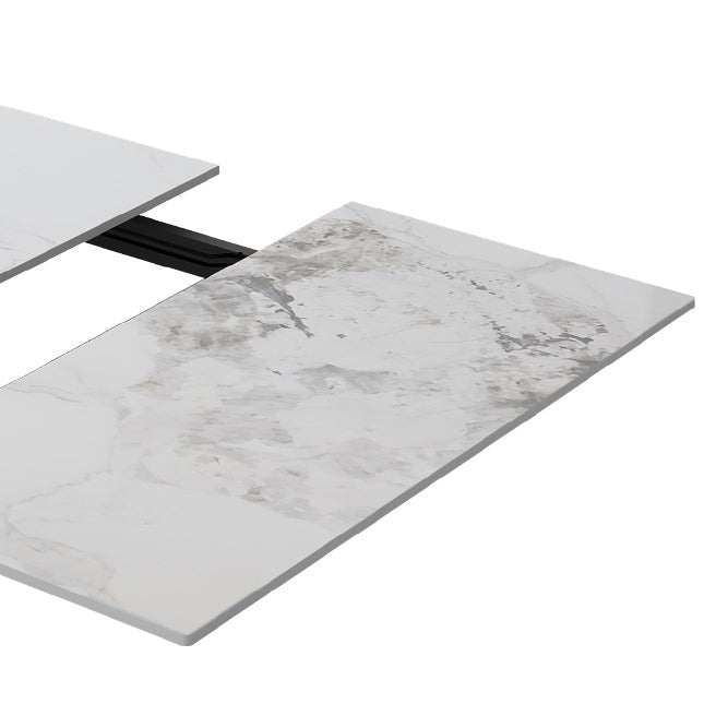 Modern Rectangular Stone Top Dining Table Extendable for Small Spaces in Grey