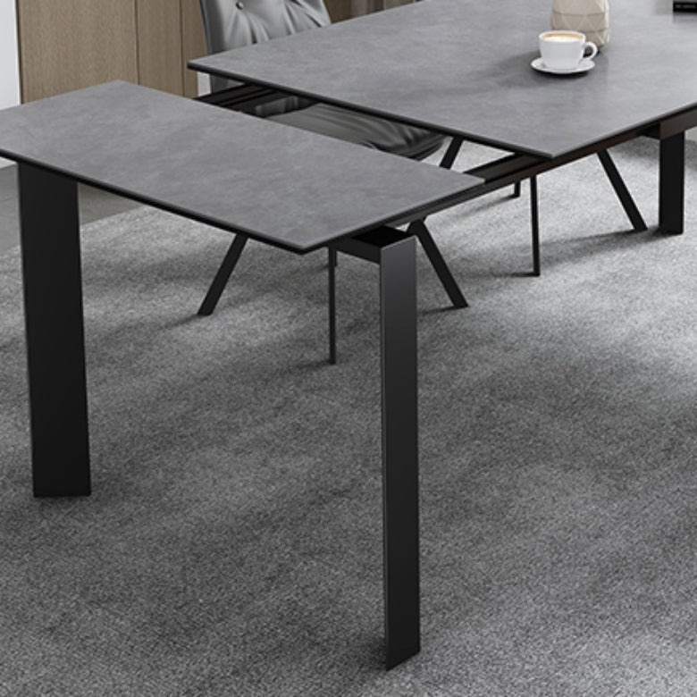 Modern Rectangular Stone Top Dining Table Extendable for Small Spaces in Grey