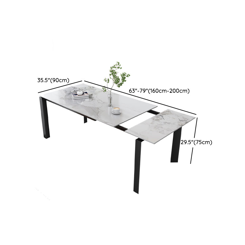 Modern Rectangular Stone Top Dining Table Extendable for Small Spaces in Grey