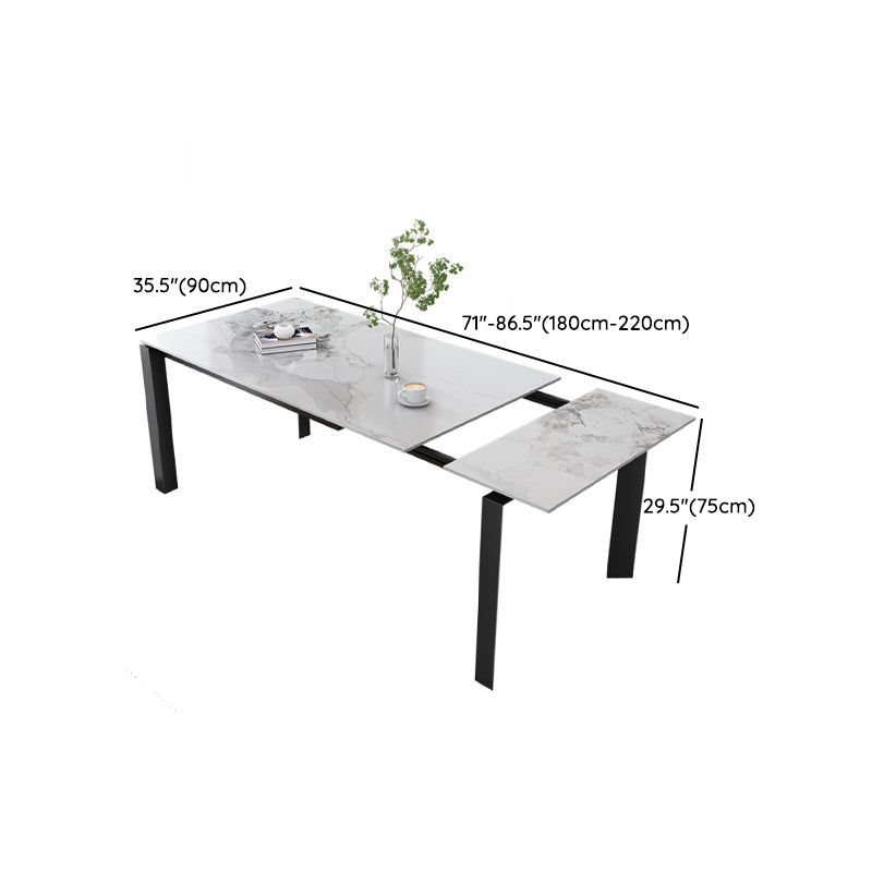 Modern Rectangular Stone Top Dining Table Extendable for Small Spaces in Grey