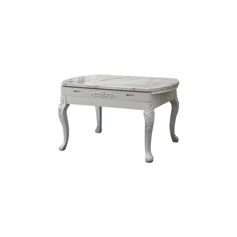 Round Faux Marble 4 Legs Dining Site Table in White with Drop-Leaf