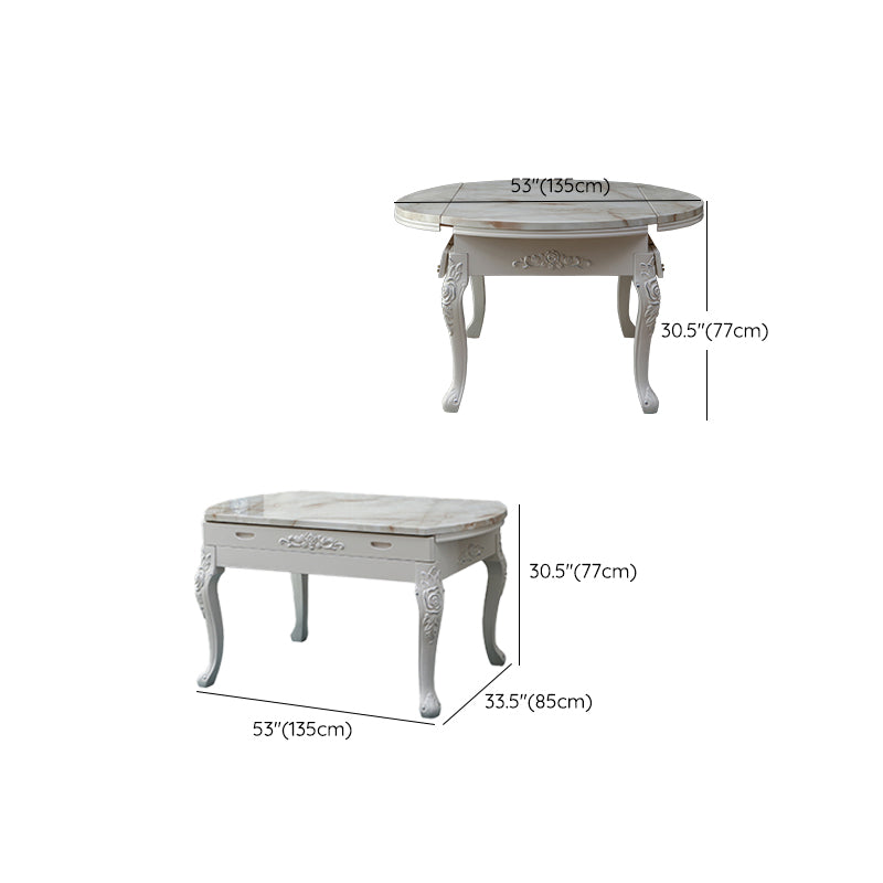 Round Faux Marble 4 Legs Dining Site Table in White with Drop-Leaf