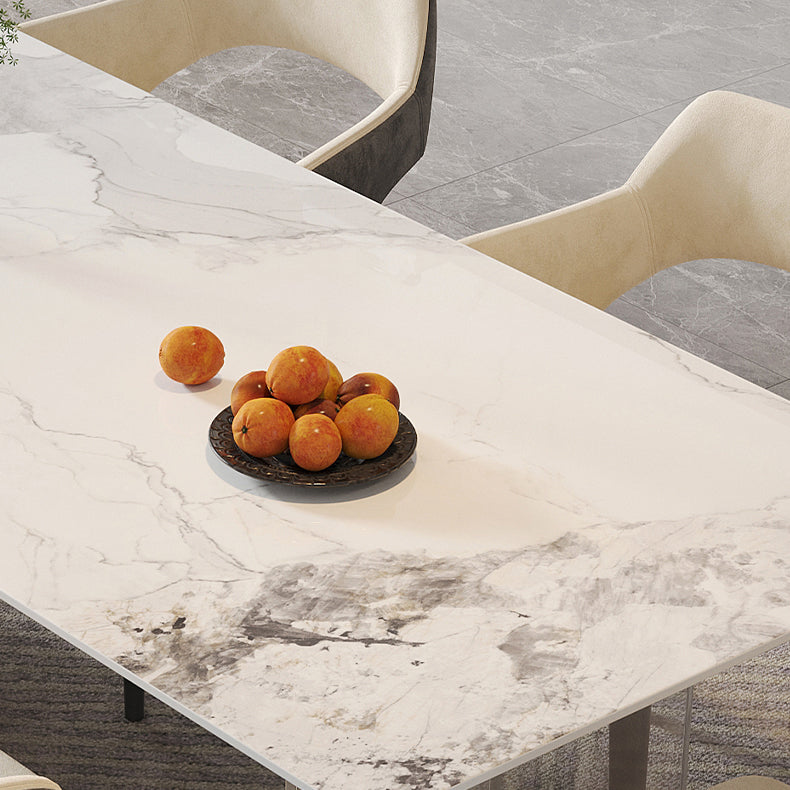 Rectangular Dining Table Grey Stone Table Top Double Pedestal Metal Base