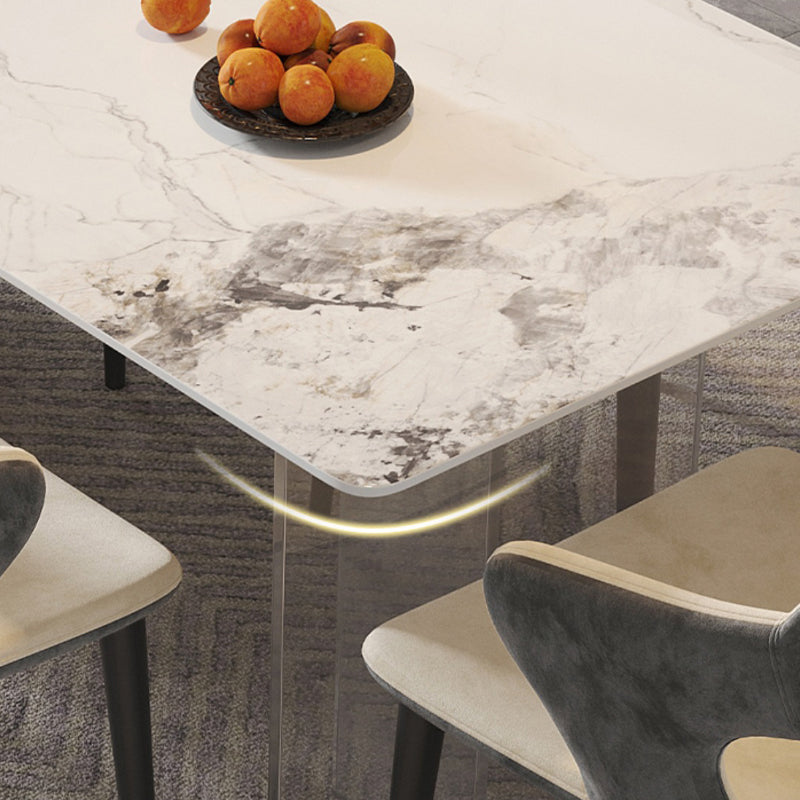 Rectangular Dining Table Grey Stone Table Top Double Pedestal Metal Base