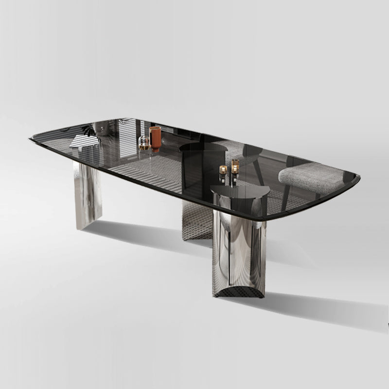 Simplicity Style Rectangle Glass Dining Site Table with 3 Legs