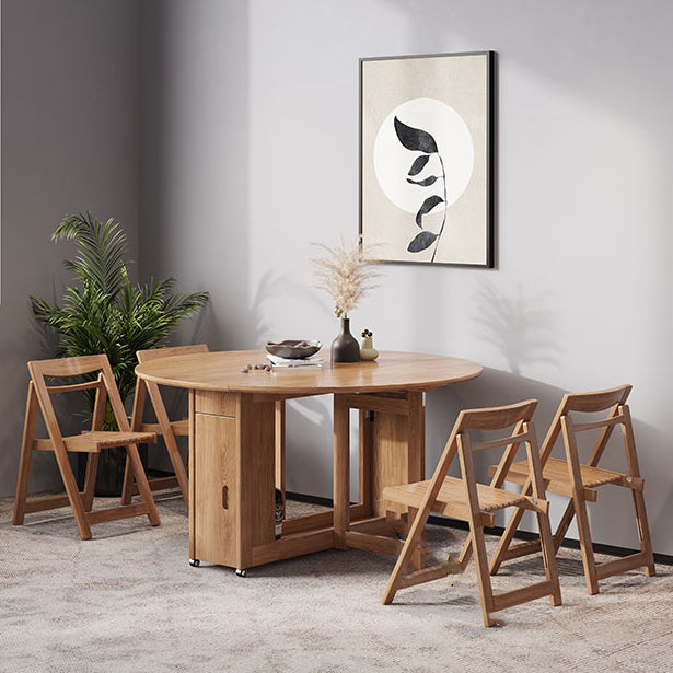 Simplicity Style Round Solid Wood Dining Site Table with Drop-Leaf