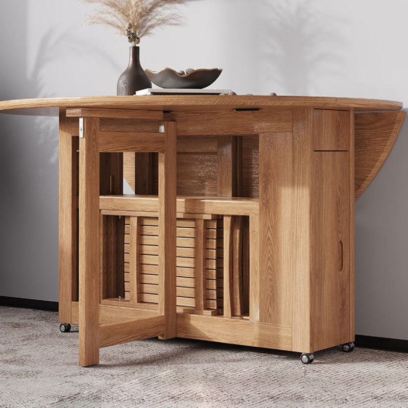 Simplicity Style Round Solid Wood Dining Site Table with Drop-Leaf