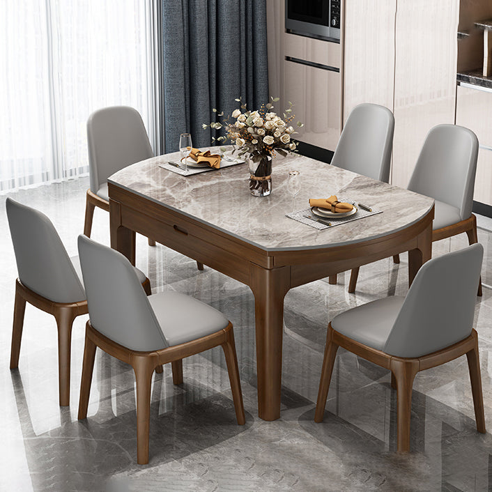Round Modern Stone Dining Table Extendable for Small Spaces in Grey