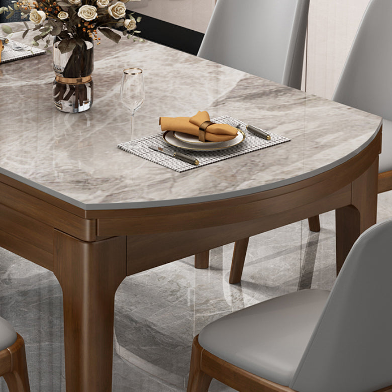 Round Modern Stone Dining Table Extendable for Small Spaces in Grey