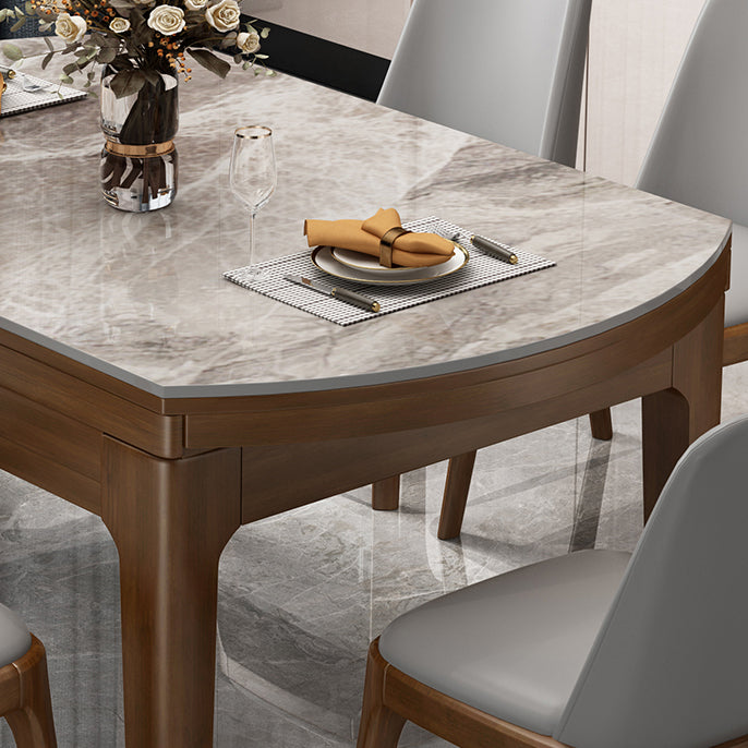 Round Modern Stone Dining Table Extendable for Small Spaces in Grey