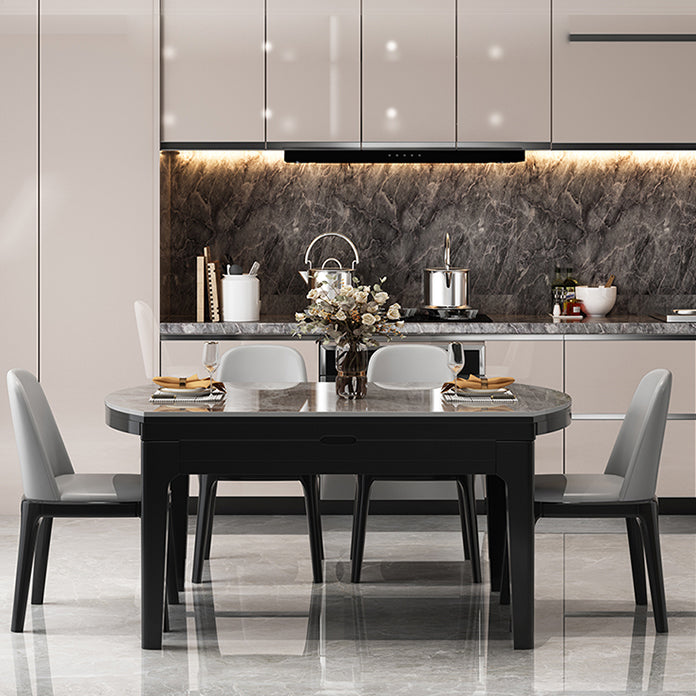 Round Modern Stone Dining Table Extendable for Small Spaces in Grey