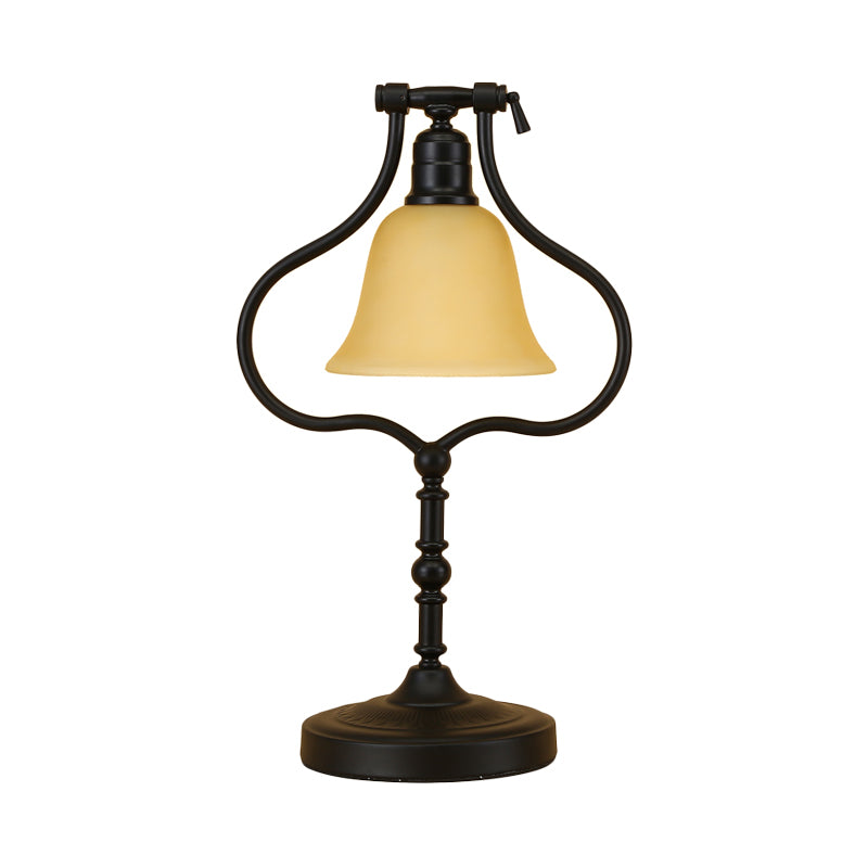 Pear Frame Iron Rotatable Table Light Traditional 1 Head Workshop Nightstand Light in Black with Flared Glass Shade