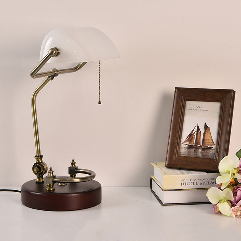 1 Bulb Pull Chain Night Lamp Vintage Green/White Glass Table Light with Swivel Shade for Living Room