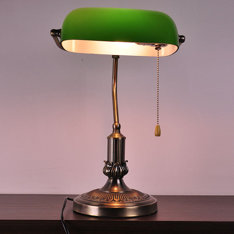 1 hoofd groen glas nachtlamp vintage verouderde messing buigtafel licht met trekketting