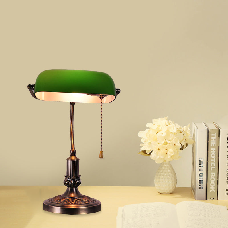 1 Kopfgrüner Glas Nachtlampe Vintage Antiqued Messing Biege Nachttischlicht mit Pull -Kette