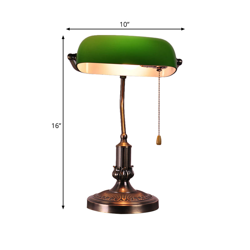1 Kopfgrüner Glas Nachtlampe Vintage Antiqued Messing Biege Nachttischlicht mit Pull -Kette